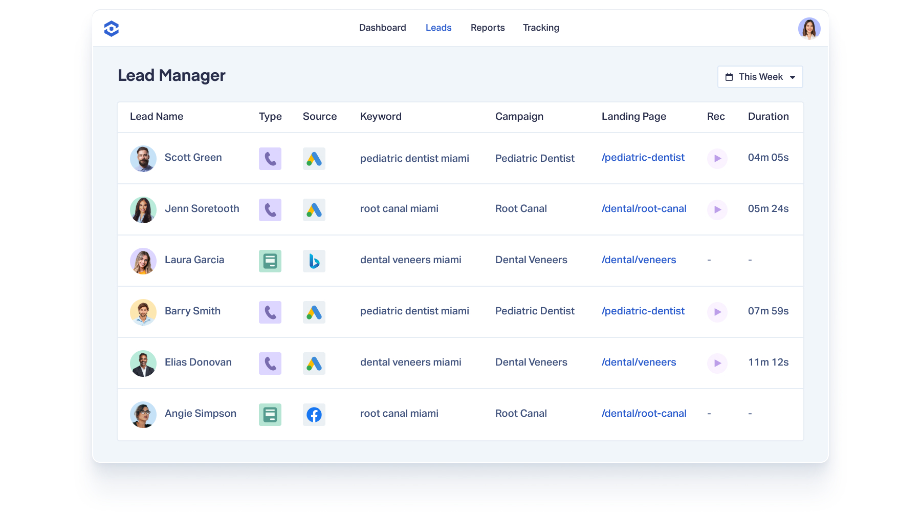 The Lead Manager from the WhatConverts application is shown